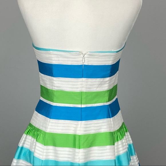 Lilly Pulitzer Womens Jordan Strapless Dress Corded Organza Stripe Blue Green 2 - Picture 8 of 12